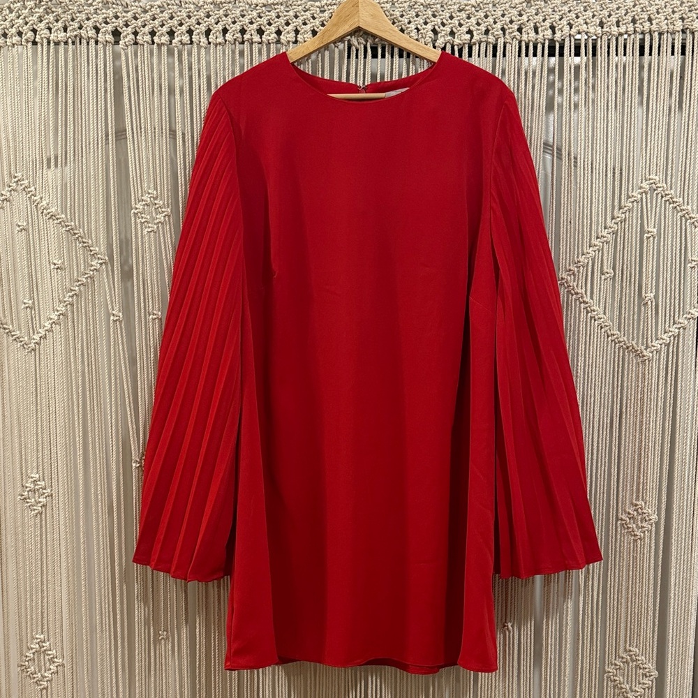 H&M Mini Red Dress with Pleated Bell Sleeves